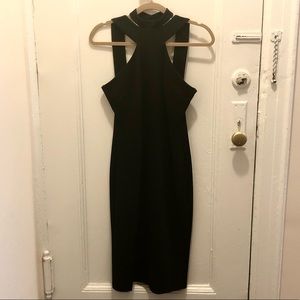 BCBG MaxAzria black halter midi stretchy pencil dress